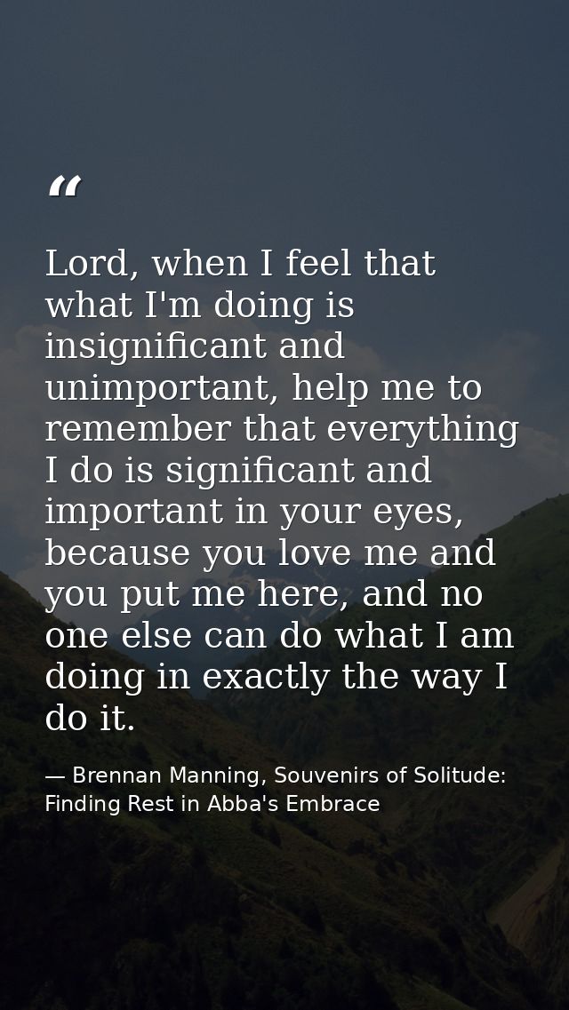 Lord, when I feel that what I'm doing is insignificant and unimportant, help me to remember that everything I do is sign — Brennan Manning, Souvenirs of Solitude: Finding Rest in Abba's Embrace