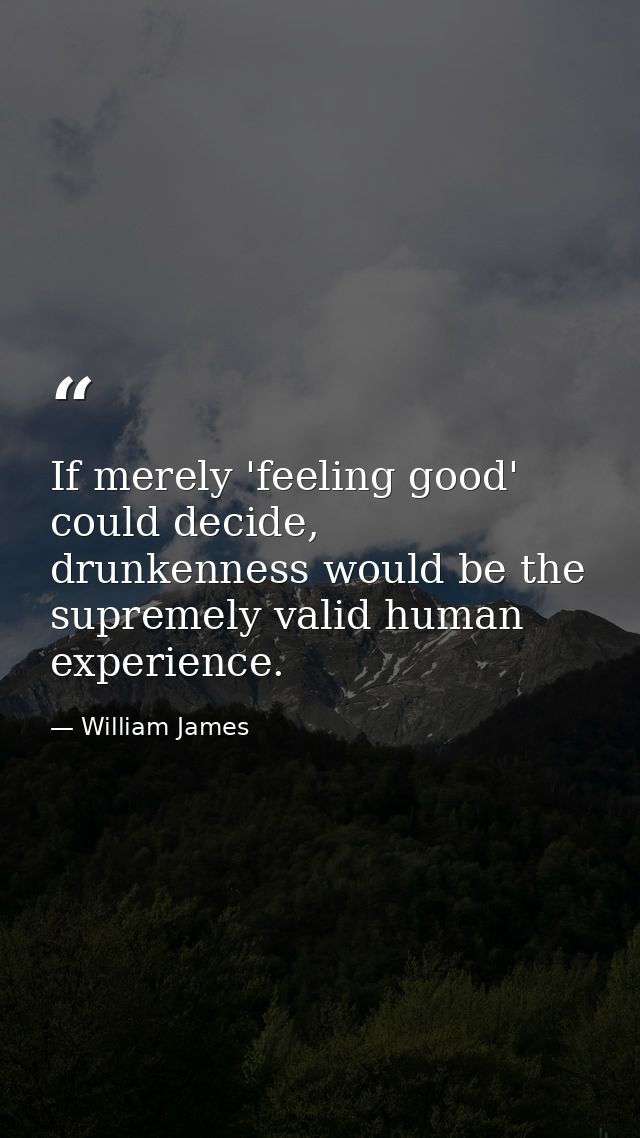If merely 'feeling good' could decide, drunkenness would be the supremely valid human experience. — William James