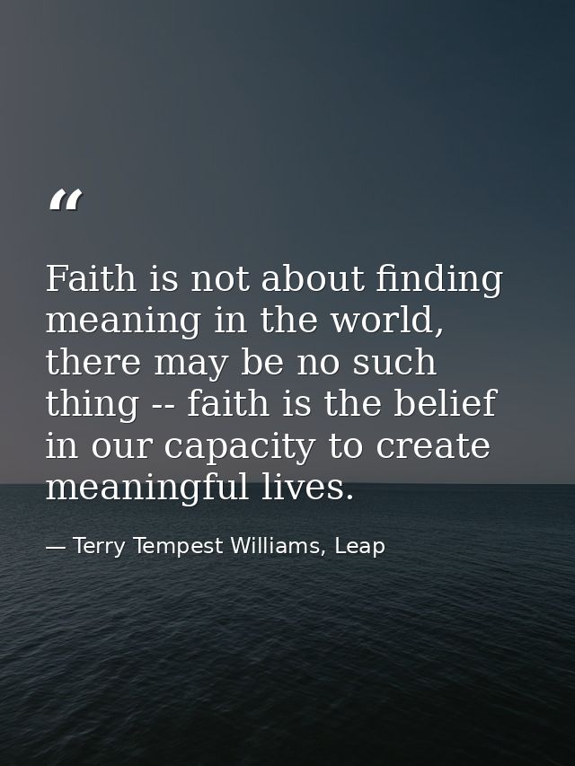 Faith is not about finding meaning in the world, there may be no such thing -- faith is the belief in our capacity to cr — Terry Tempest Williams, Leap