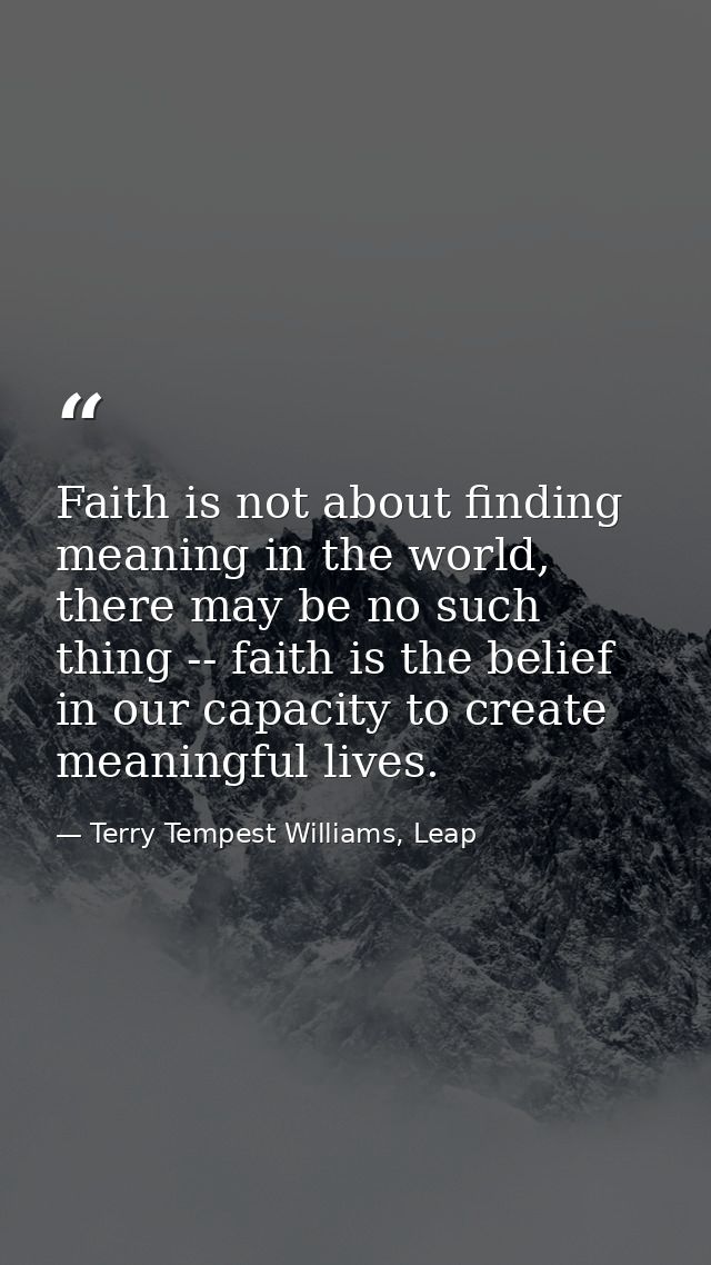 Faith is not about finding meaning in the world, there may be no such thing -- faith is the belief in our capacity to cr — Terry Tempest Williams, Leap
