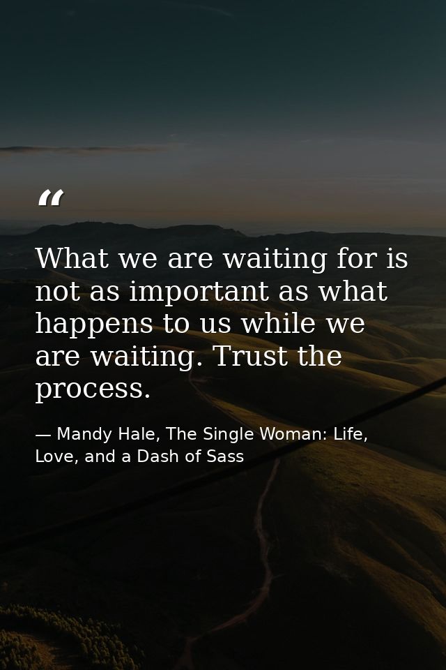 What we are waiting for is not as important as what happens to us while we are waiting. Trust the process. — Mandy Hale, The Single Woman: Life, Love, and a Dash of Sass