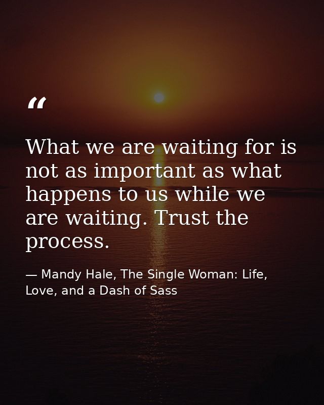 What we are waiting for is not as important as what happens to us while we are waiting. Trust the process. — Mandy Hale, The Single Woman: Life, Love, and a Dash of Sass