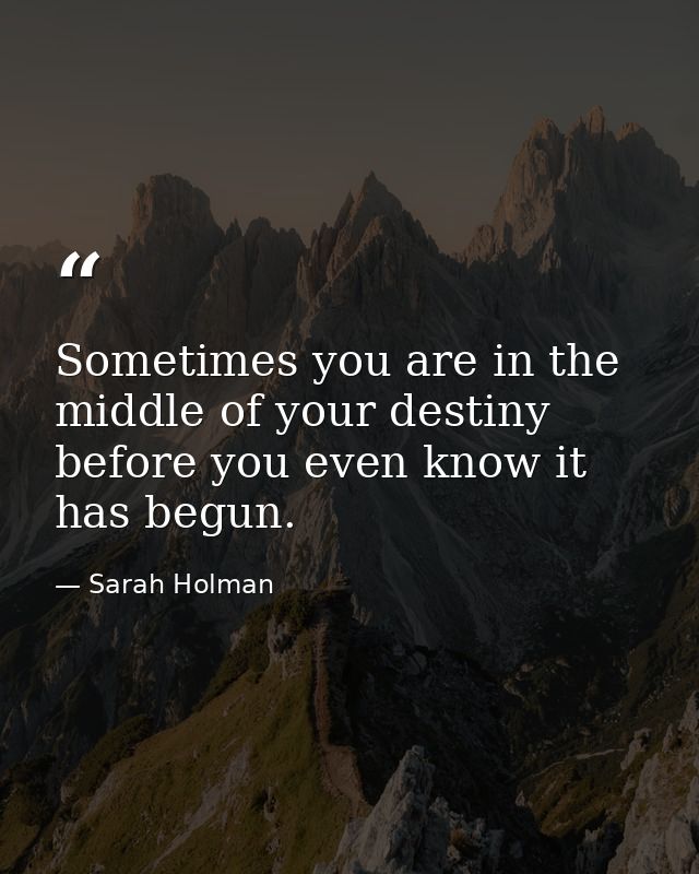 Sometimes you are in the middle of your destiny before you even know it has begun. — Sarah Holman