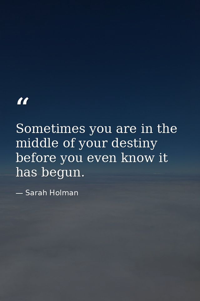 Sometimes you are in the middle of your destiny before you even know it has begun. — Sarah Holman