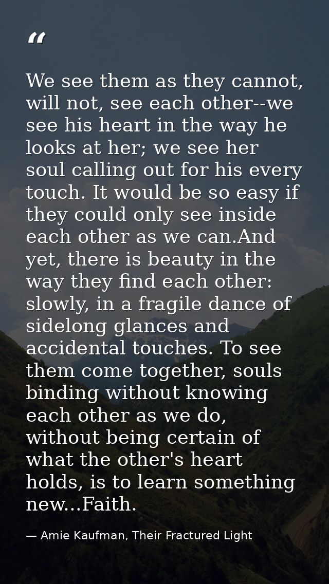 We see them as they cannot, will not, see each other--we see his heart in the way he looks at her; we see her soul calli — Amie Kaufman, Their Fractured Light
