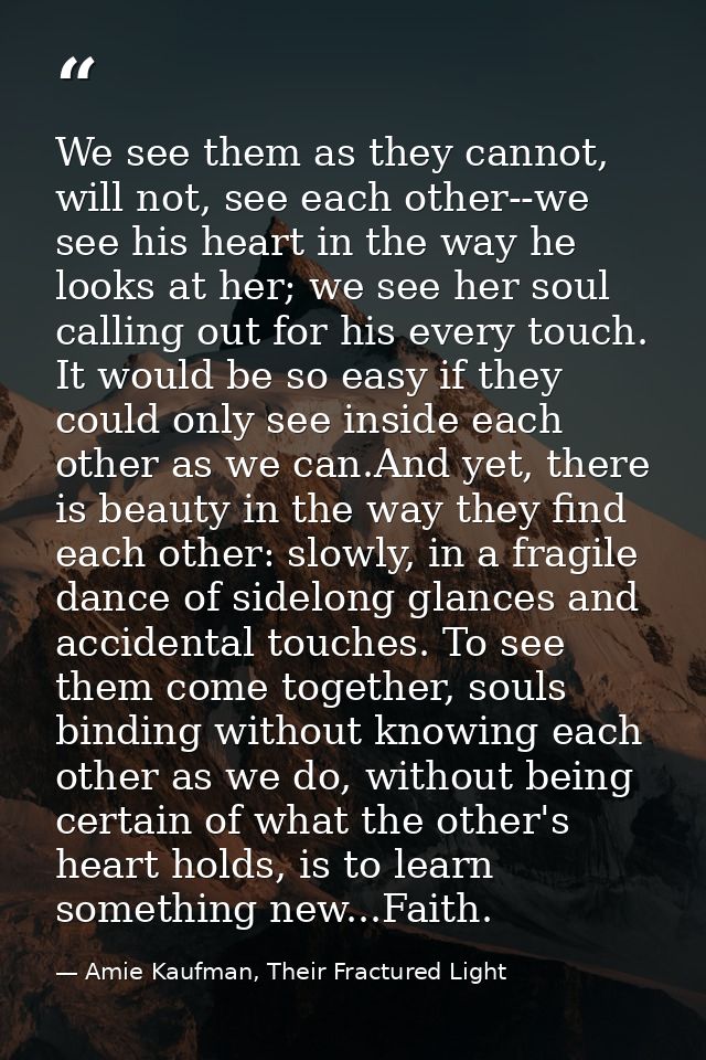We see them as they cannot, will not, see each other--we see his heart in the way he looks at her; we see her soul calli — Amie Kaufman, Their Fractured Light