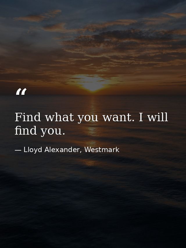 Find what you want. I will find you. — Lloyd Alexander, Westmark
