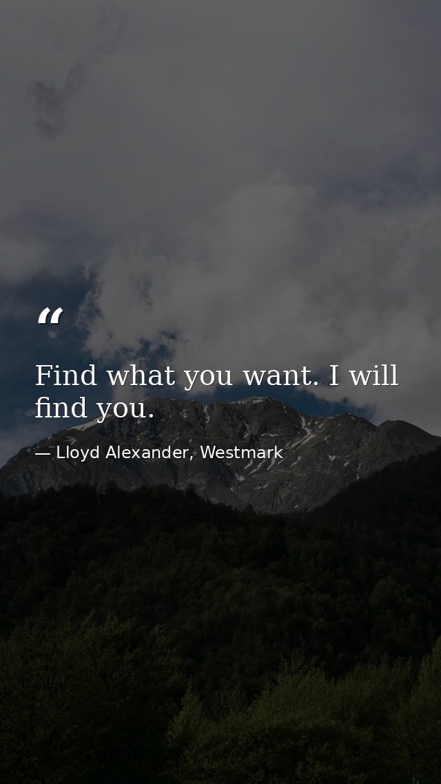 Find what you want. I will find you. — Lloyd Alexander, Westmark