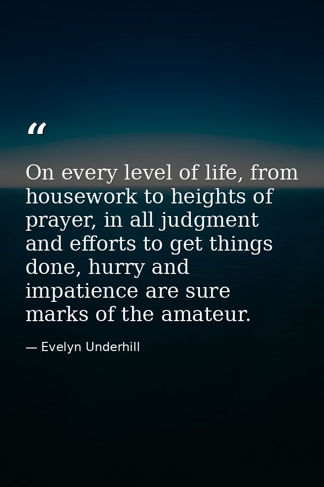 On every level of life, from housework to heights of prayer, in all judgment and efforts to get things done, hurry and i — Evelyn Underhill