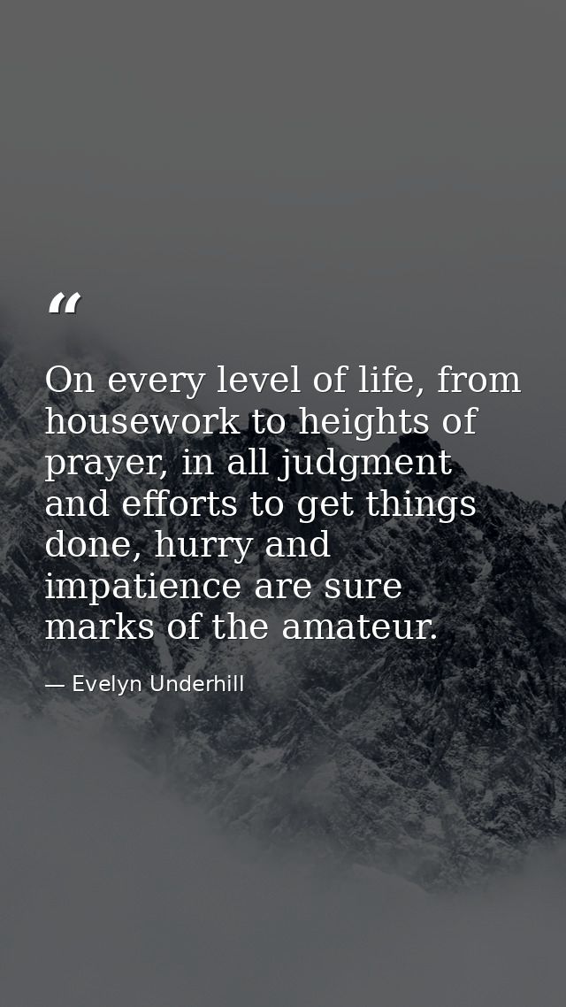 On every level of life, from housework to heights of prayer, in all judgment and efforts to get things done, hurry and i — Evelyn Underhill