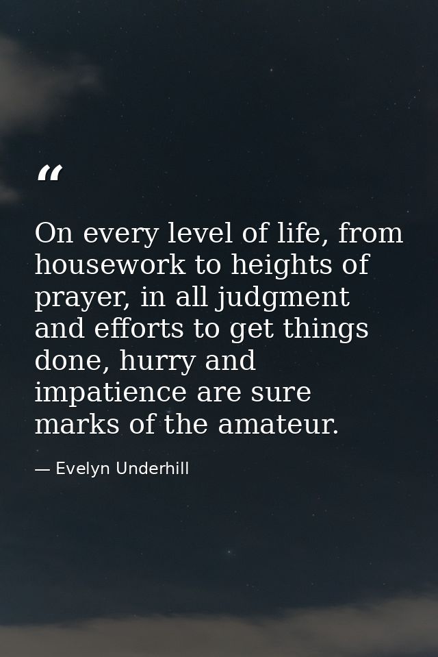 On every level of life, from housework to heights of prayer, in all judgment and efforts to get things done, hurry and i — Evelyn Underhill
