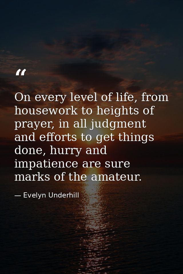 On every level of life, from housework to heights of prayer, in all judgment and efforts to get things done, hurry and i — Evelyn Underhill