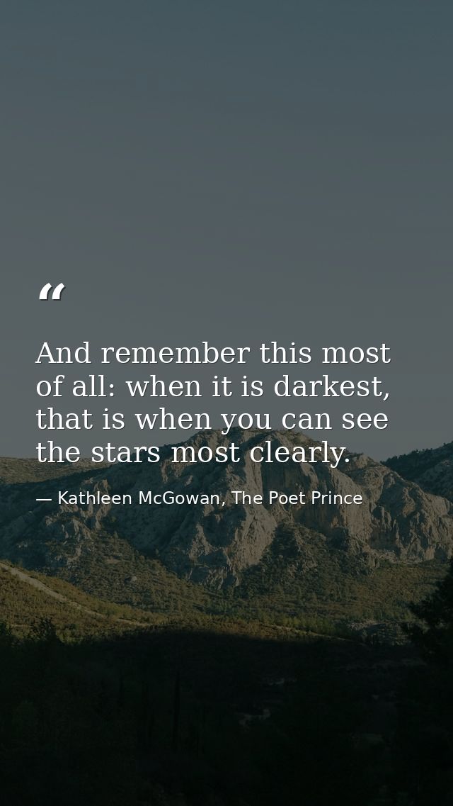 And remember this most of all: when it is darkest, that is when you can see the stars most clearly. — Kathleen McGowan, The Poet Prince