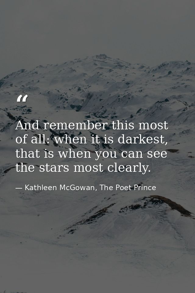 And remember this most of all: when it is darkest, that is when you can see the stars most clearly. — Kathleen McGowan, The Poet Prince