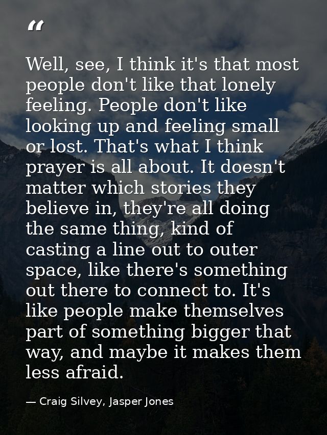 Well, see, I think it's that most people don't like that lonely feeling. People don't like looking up and feeling small  — Craig Silvey, Jasper Jones