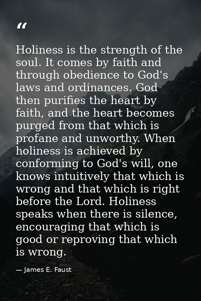 Holiness is the strength of the soul. It comes by faith and through obedience to God's laws and ordinances. God then pur — James E. Faust