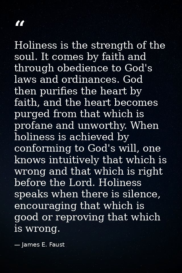 Holiness is the strength of the soul. It comes by faith and through obedience to God's laws and ordinances. God then pur — James E. Faust