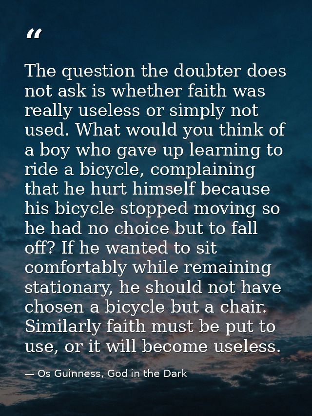 The question the doubter does not ask is whether faith was really useless or simply not used. What would you think of a  — Os Guinness, God in the Dark