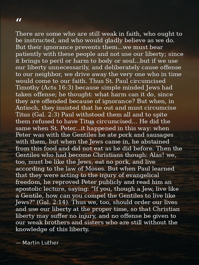 There are some who are still weak in faith, who ought to be instructed, and who would gladly believe as we do. But their — Martin Luther