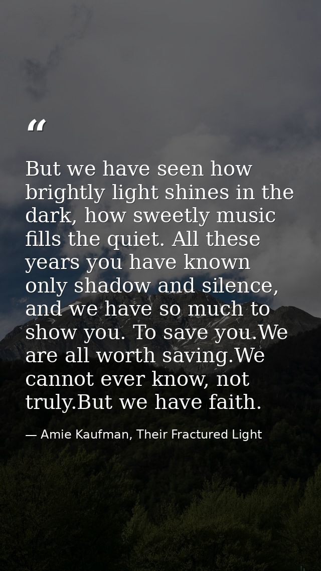 But we have seen how brightly light shines in the dark, how sweetly music fills the quiet. All these years you have know — Amie Kaufman, Their Fractured Light