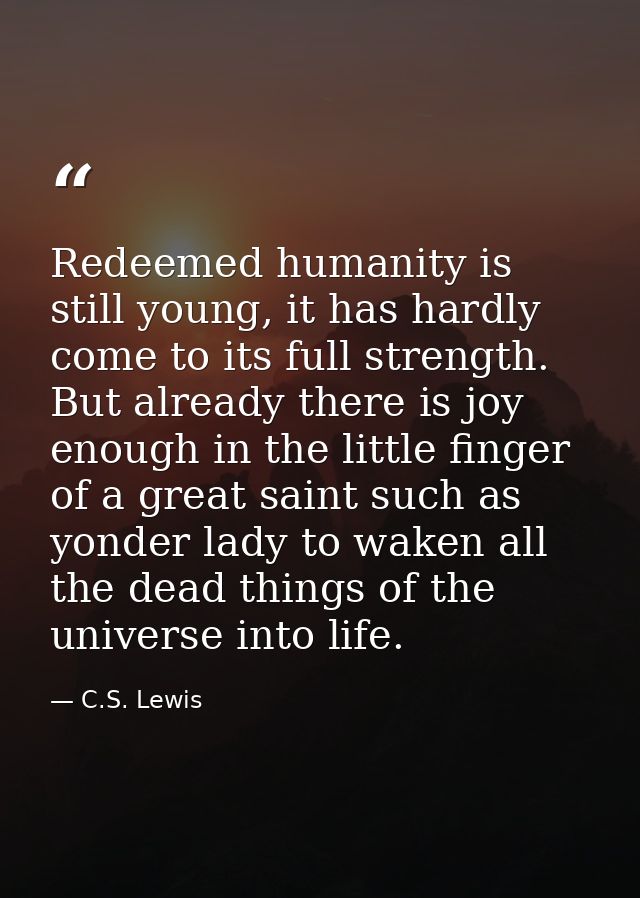 Redeemed humanity is still young, it has hardly come to its full strength. But already there is joy enough in the little — C.S. Lewis