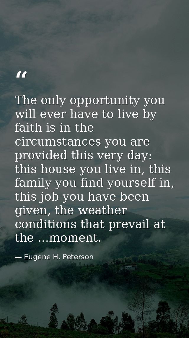 The only opportunity you will ever have to live by faith is in the circumstances you are provided this very day: this ho — Eugene H. Peterson