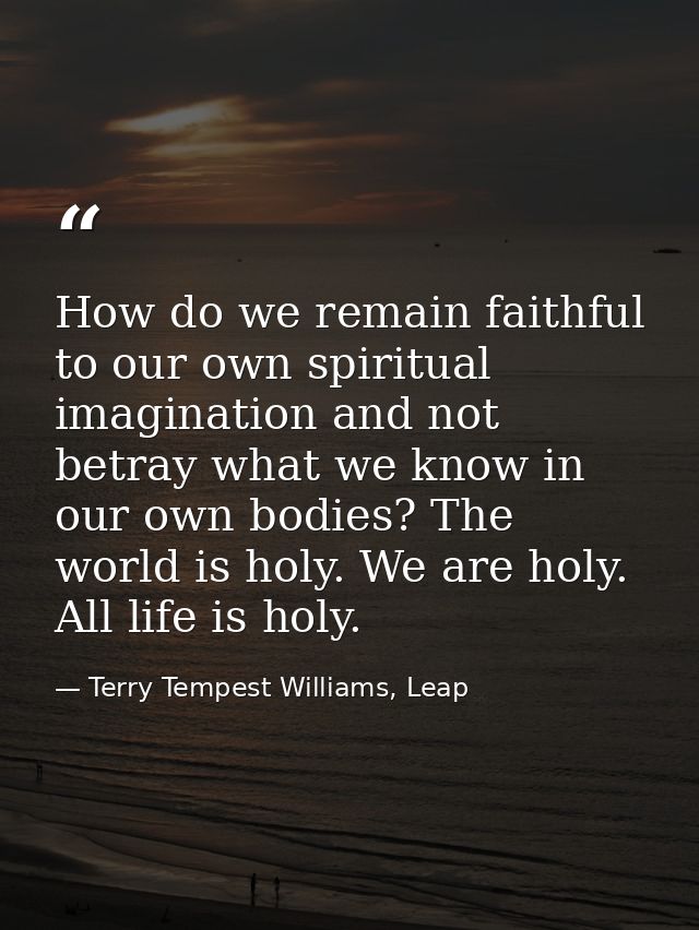 How do we remain faithful to our own spiritual imagination and not betray what we know in our own bodies? The world is h — Terry Tempest Williams, Leap