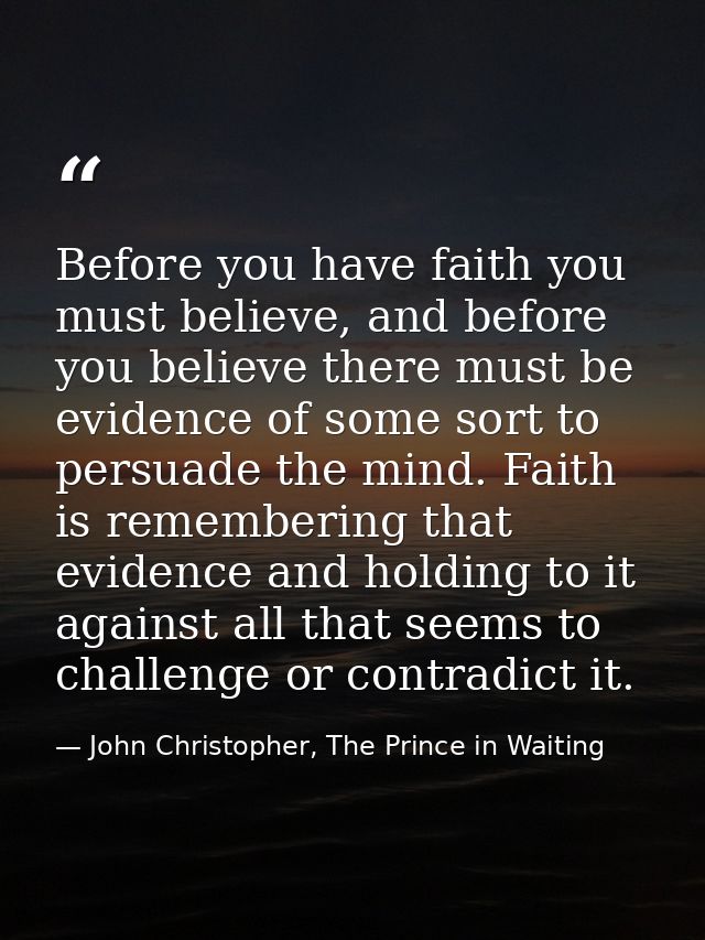 Before you have faith you must believe, and before you believe there must be evidence of some sort to persuade the mind. — John Christopher, The Prince in Waiting