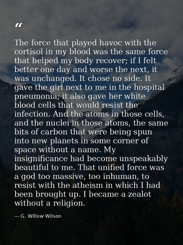 The force that played havoc with the cortisol in my blood was the same force that helped my body recover; if I felt bett — G. Willow Wilson