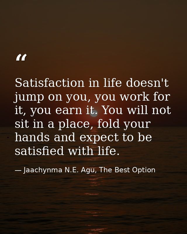 Satisfaction in life doesn't jump on you, you work for it, you earn it. You will not sit in a place, fold your hands and — Jaachynma N.E. Agu, The Best Option