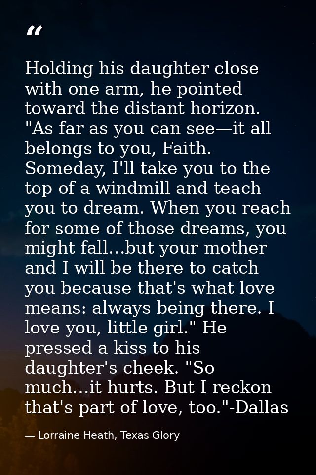 Holding his daughter close with one arm, he pointed toward the distant horizon. "As far as you can see—it all belongs to — Lorraine Heath, Texas Glory