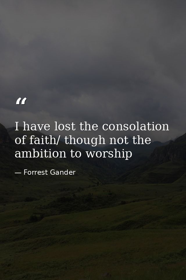 I have lost the consolation of faith/ though not the ambition to worship — Forrest Gander