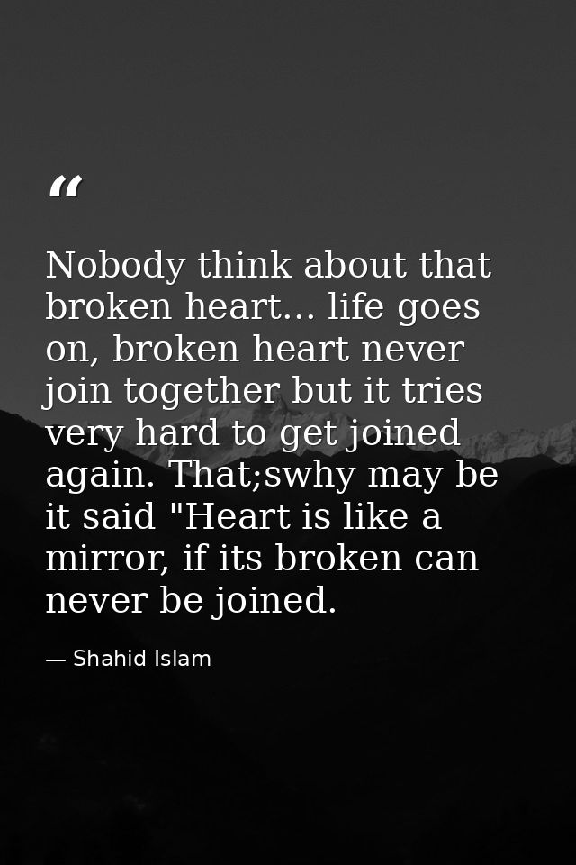Nobody think about that broken heart... life goes on, broken heart never join together but it tries very hard to get joi — Shahid Islam