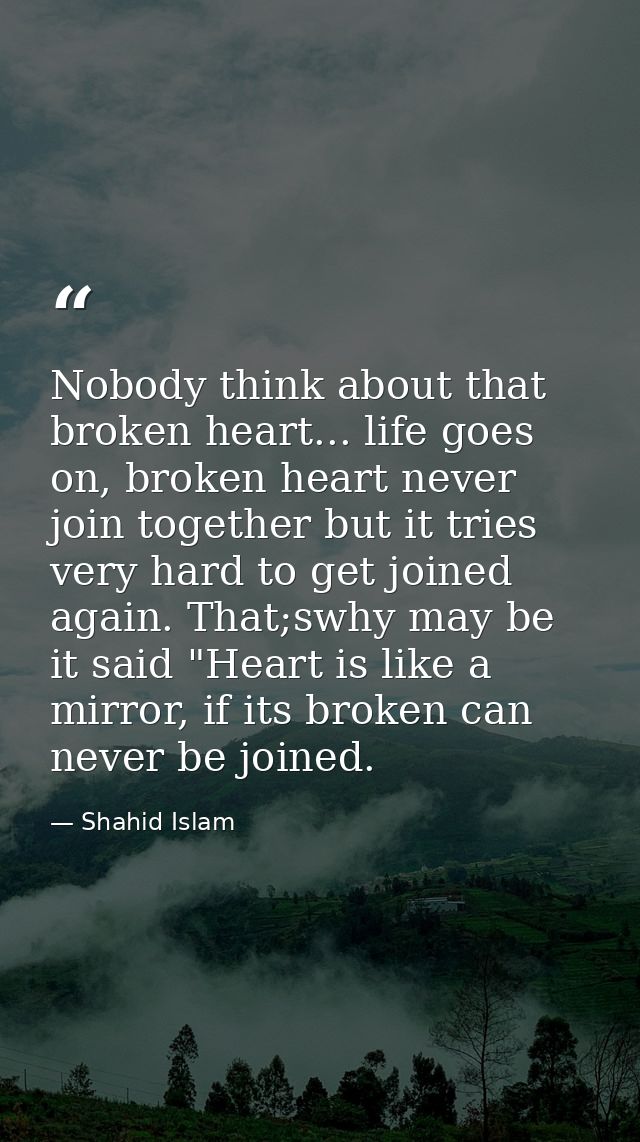 Nobody think about that broken heart... life goes on, broken heart never join together but it tries very hard to get joi — Shahid Islam