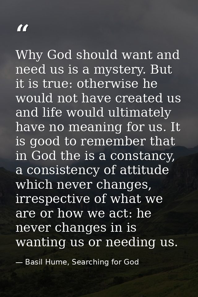 Why God should want and need us is a mystery. But it is true: otherwise he would not have created us and life would ulti — Basil Hume, Searching for God