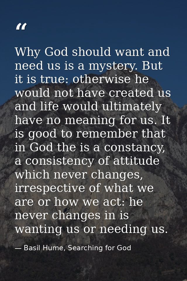 Why God should want and need us is a mystery. But it is true: otherwise he would not have created us and life would ulti — Basil Hume, Searching for God