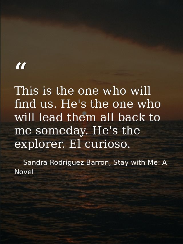 This is the one who will find us. He's the one who will lead them all back to me someday. He's the explorer. El curioso. — Sandra Rodriguez Barron, Stay with Me: A Novel