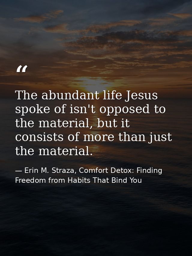 The abundant life Jesus spoke of isn't opposed to the material, but it consists of more than just the material. — Erin M. Straza, Comfort Detox: Finding Freedom from Habits That Bind You