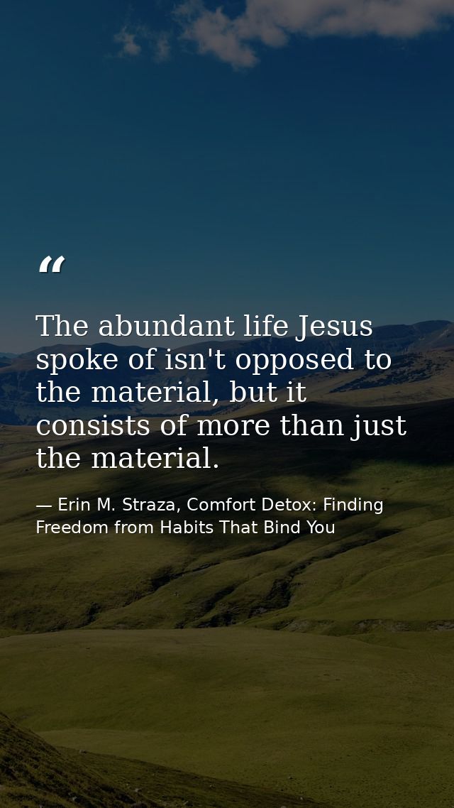 The abundant life Jesus spoke of isn't opposed to the material, but it consists of more than just the material. — Erin M. Straza, Comfort Detox: Finding Freedom from Habits That Bind You