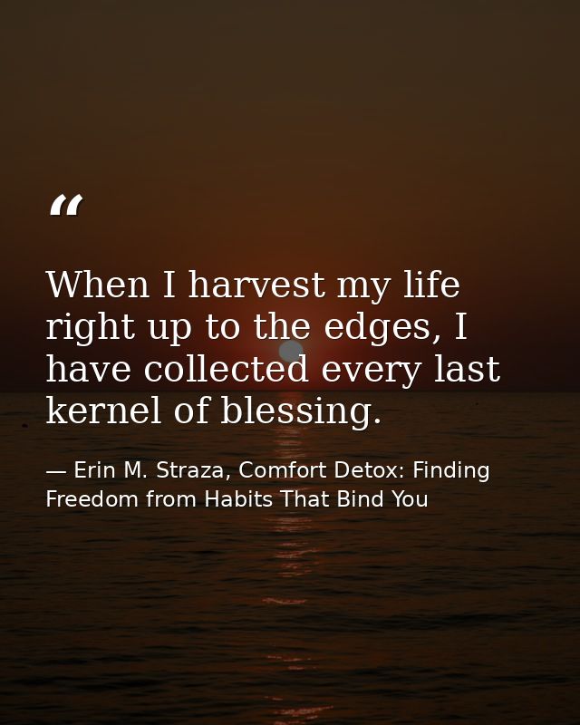 When I harvest my life right up to the edges, I have collected every last kernel of blessing. — Erin M. Straza, Comfort Detox: Finding Freedom from Habits That Bind You