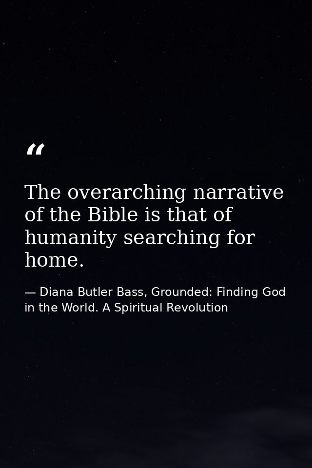 The overarching narrative of the Bible is that of humanity searching for home. — Diana Butler Bass, Grounded: Finding God in the World. A Spiritual Revolution
