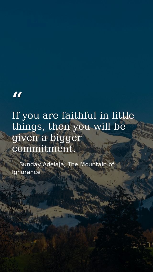 If you are faithful in little things, then you will be given a bigger commitment. — Sunday Adelaja, The Mountain of Ignorance