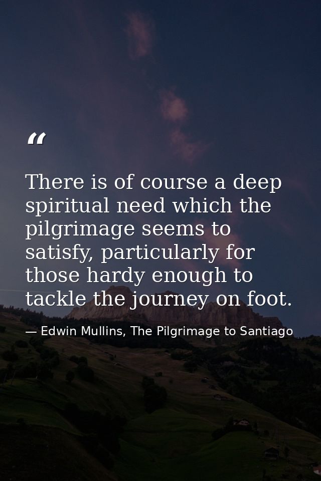 There is of course a deep spiritual need which the pilgrimage seems to satisfy, particularly for those hardy enough to t — Edwin Mullins, The Pilgrimage to Santiago