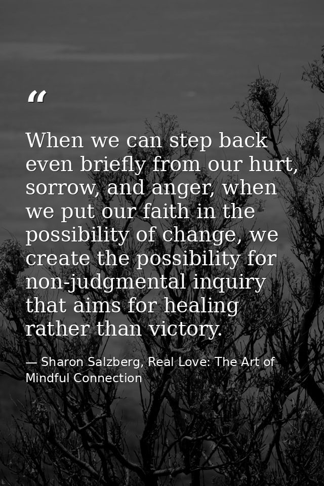 When we can step back even briefly from our hurt, sorrow, and anger, when we put our faith in the possibility of change, — Sharon Salzberg, Real Love: The Art of Mindful Connection