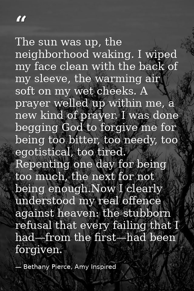 The sun was up, the neighborhood waking. I wiped my face clean with the back of my sleeve, the warming air soft on my we — Bethany Pierce, Amy Inspired