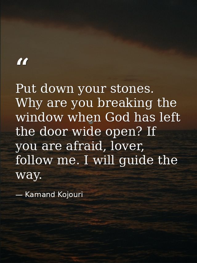 Put down your stones. Why are you breaking the window when God has left the door wide open? If you are afraid, lover, fo — Kamand Kojouri