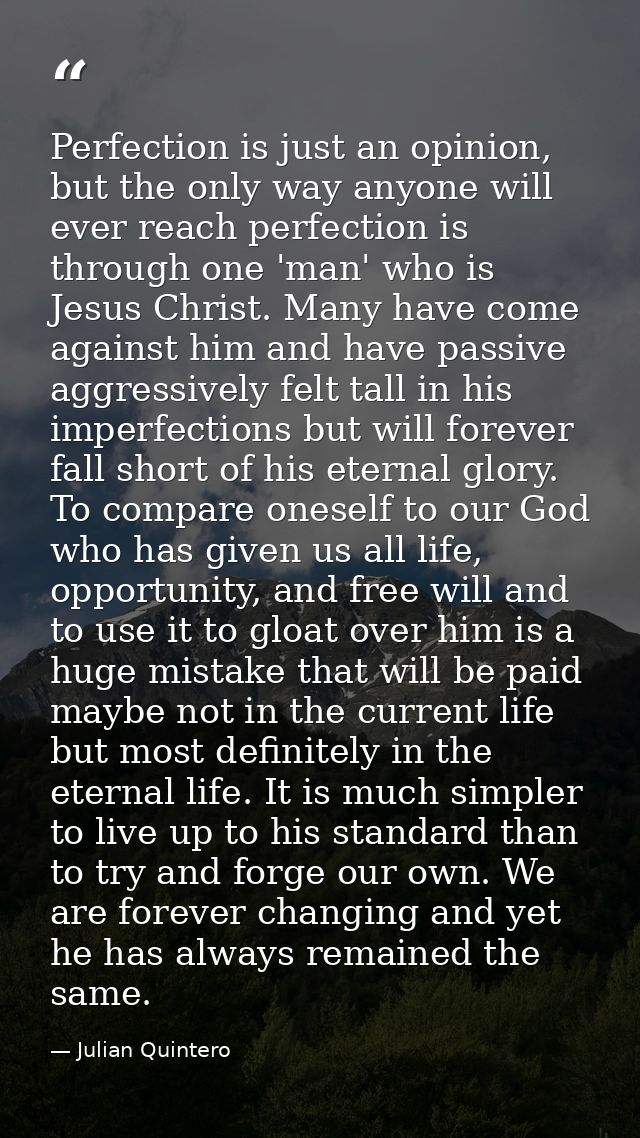 Perfection is just an opinion, but the only way anyone will ever reach perfection is through one 'man' who is Jesus Chri — Julian Quintero