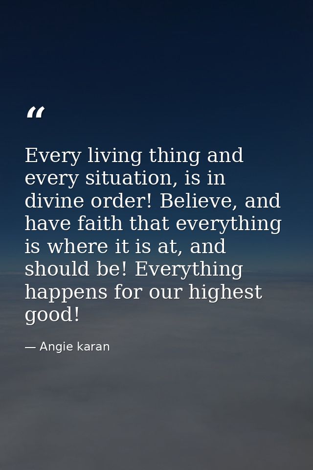 Every living thing and every situation, is in divine order! Believe, and have faith that everything is where it is at, a — Angie karan