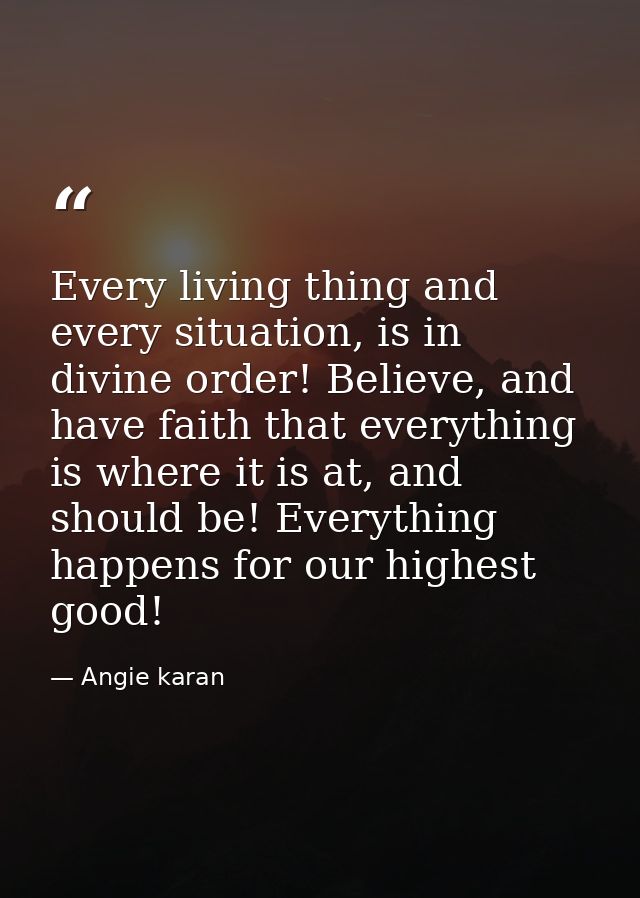 Every living thing and every situation, is in divine order! Believe, and have faith that everything is where it is at, a — Angie karan