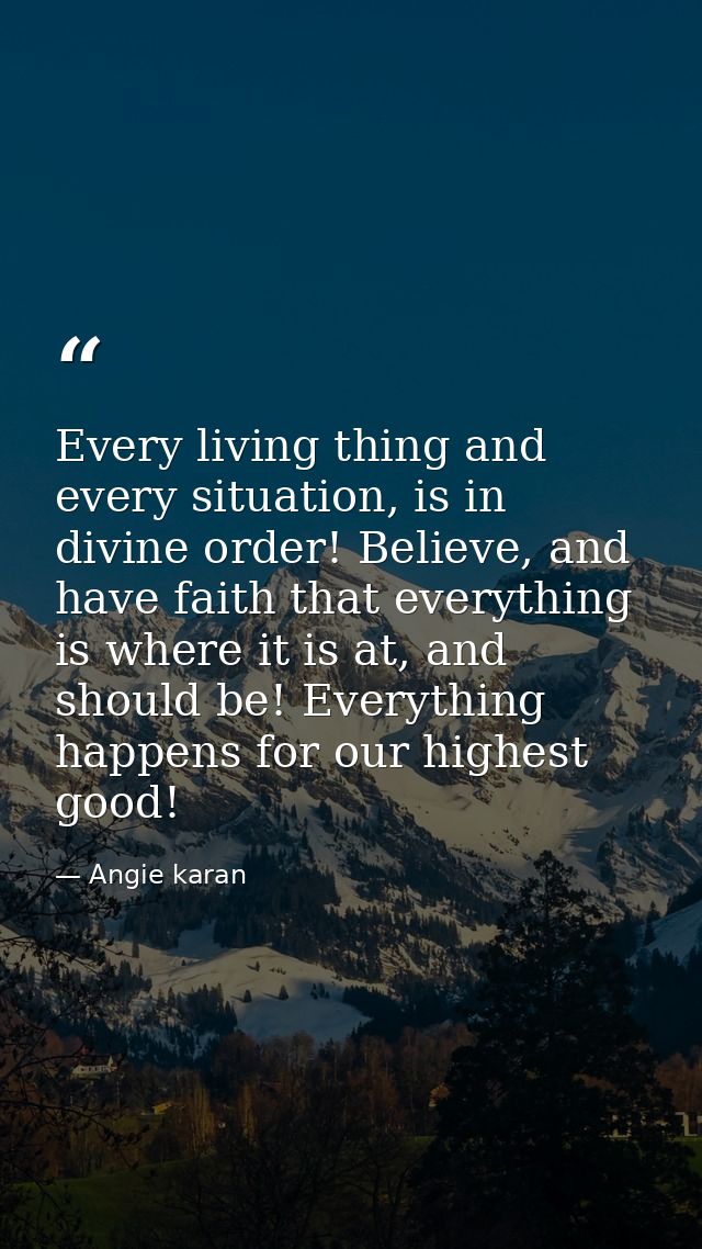 Every living thing and every situation, is in divine order! Believe, and have faith that everything is where it is at, a — Angie karan
